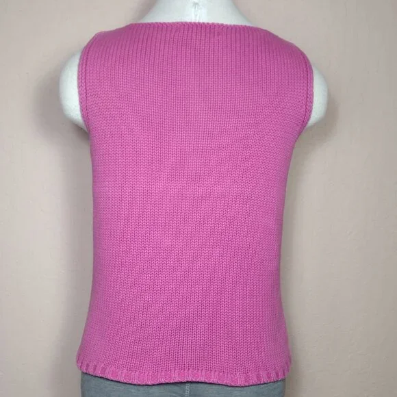 Women's Sleeveless Cable-Knit Cotton Sweater - Picture 5 of 11
